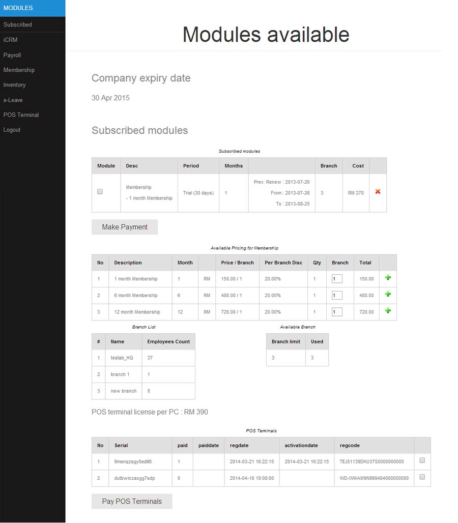 online membership system subscription module